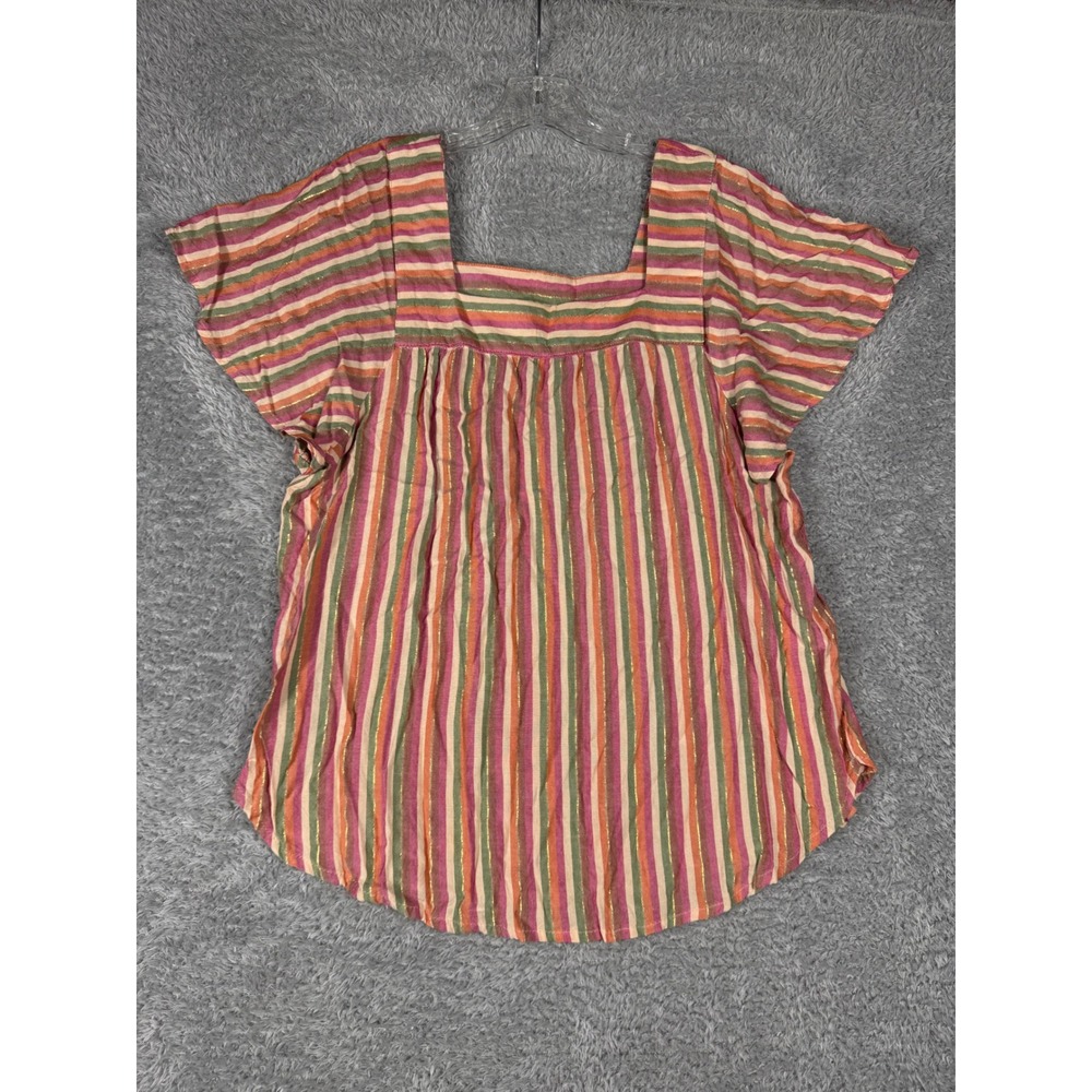 Est. 1946 Blouse Womens Large Multicolor Striped Metallic Square Neck Good Top